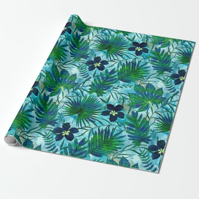 Nalani hawaiischer tropischer Garten aquamarin Geschenkpapier (Ungerollt)