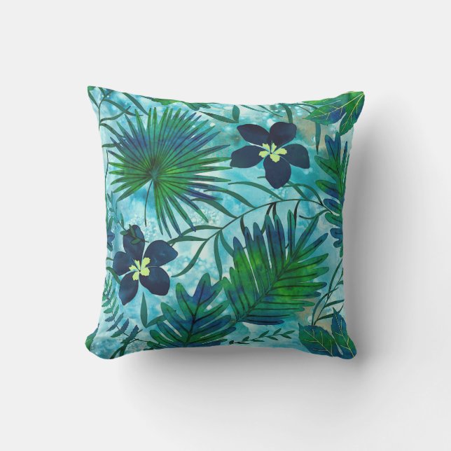 Nalani hawaiischer tropischer Garten aquamarin Kissen (Vorderseite)