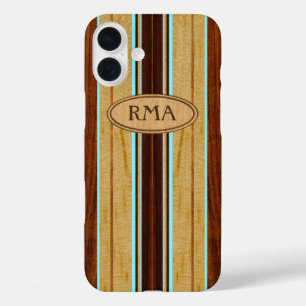 Nalu Hou Imitats Koa Wood Monogram Surfboard iPhone 16 Plus Hülle