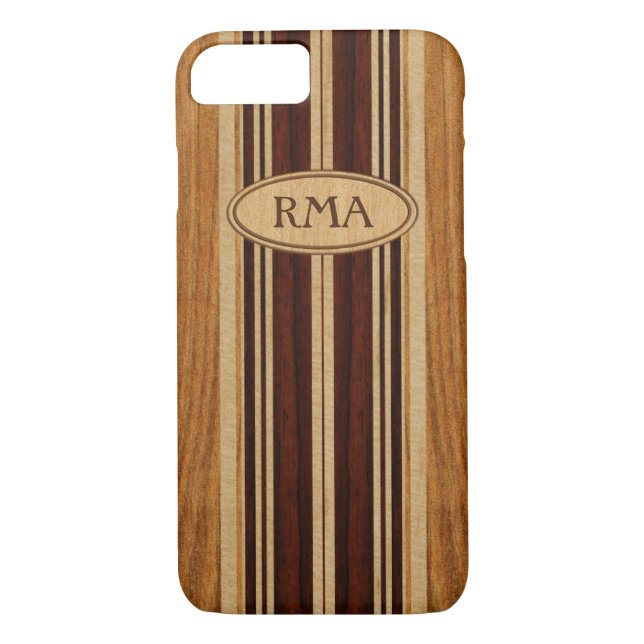 Nalu Lua Imitat Koa hölzernes Monogramm-Surfbrett Case-Mate iPhone Hülle (Rückseite)