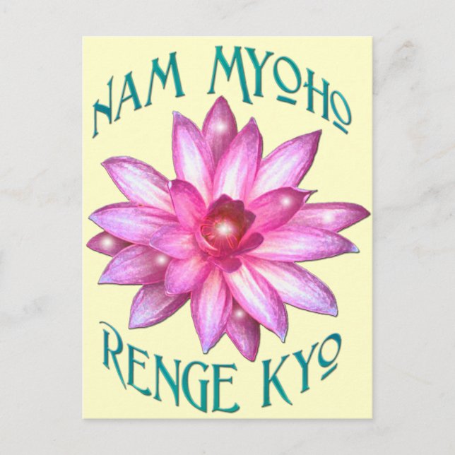 Nam Myoho Renge Kyo mit Lotus Blume Design Postkarte (Vorderseite)