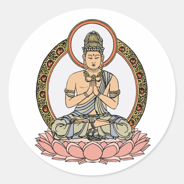 Namaskara Mudra Buddha Runder Aufkleber (Vorderseite)