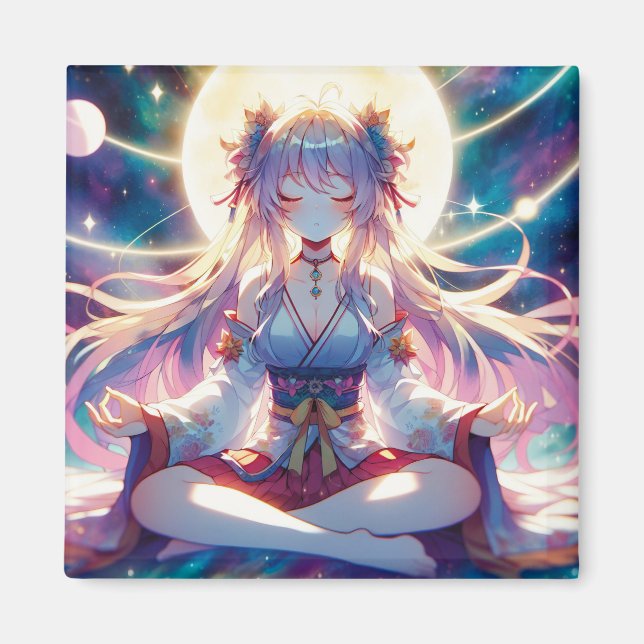 Namaste Anime Girl Meditation Magnet (Vorne)
