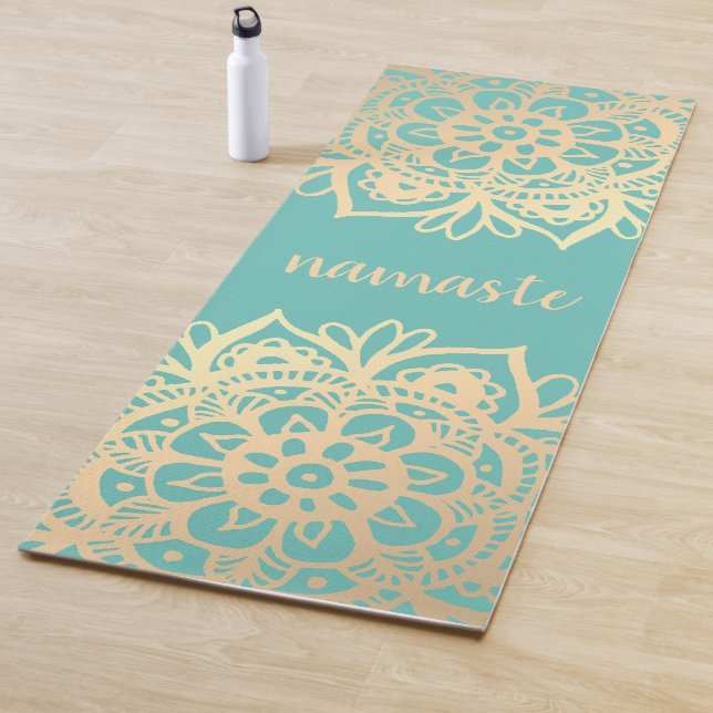 Namaste Aquamarin Green und Gold Mandala Blume Yogamatte (Beispiel)