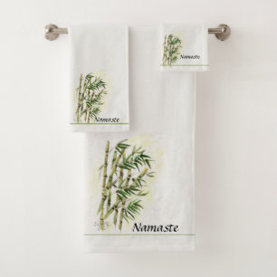 Namaste auf Bamboo respektvoller, höflicher Gruß Badhandtuch Set