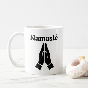 Namasté begrüßt die Tasse des Kaffeesymbols