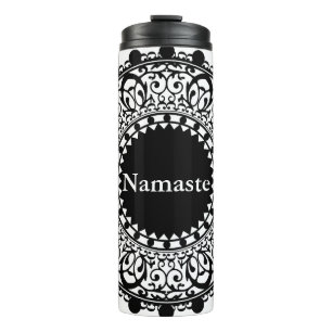 Namaste Black & White Floral Mandala Thermosbecher