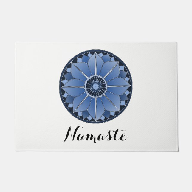 NAMASTE Blue Blume Spiritual Lotus Mandala White Fußmatte (Vorderseite)
