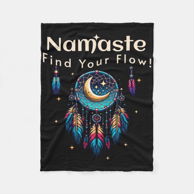 Namaste Find Your Flow Halbmond Traumfänger  Fleecedecke (Vorderseite)