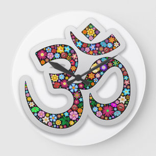 Namaste Florales Yoga-Symbol  Große Wanduhr