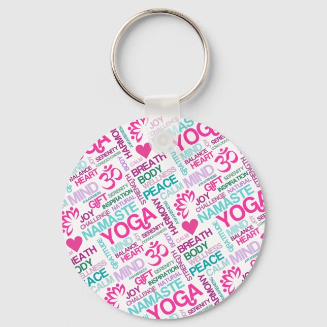 Namaste, Frieden und Harmonie Pink YOGA Muster Schlüsselanhänger (Vorderseite)