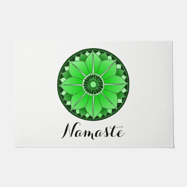 NAMASTE Green Blume Spiritual Lotus Mandala White Fußmatte (Vorderseite)