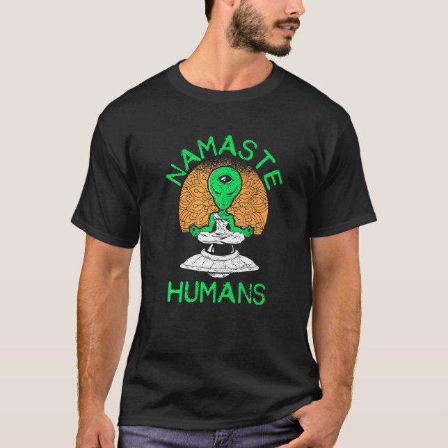 Namaste Humans Halloween Alien Yoga Practitioner L T-Shirt (Vorderseite)
