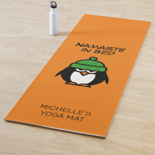 Namasté im Bett lustiger Pinguin Cartoon individu Yogamatte