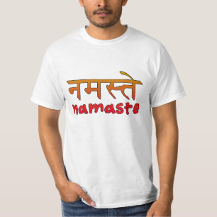 Namaste im englischem und Hindi-Skript T-Shirt
