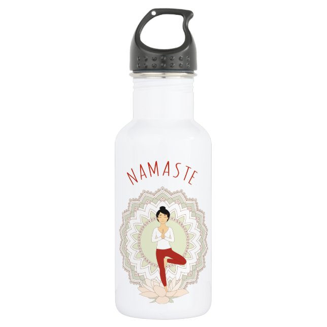 Namaste in der Baum-Pose - Yoga Asana Frau - Trinkflasche (Vorderseite)