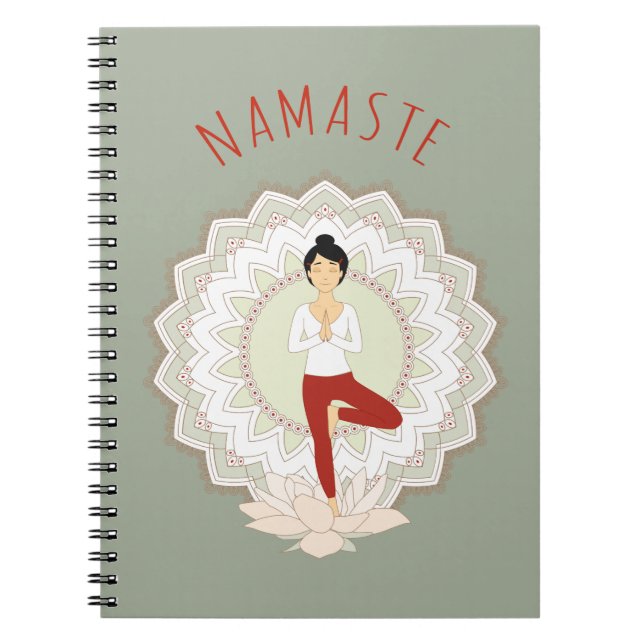 Namaste in der Baum-Pose - Yoga Asana Notizbuch Notizblock (Vorderseite)