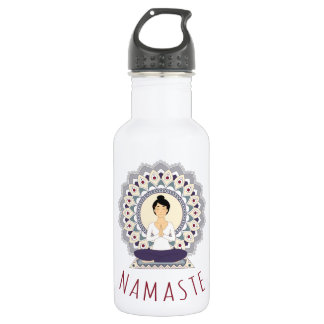 Namaste in der Lotos-Pose - Yoga Asana Frau - Edelstahlflasche