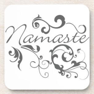 Namaste in dunkelgrauen Wirbel Getränkeuntersetzer