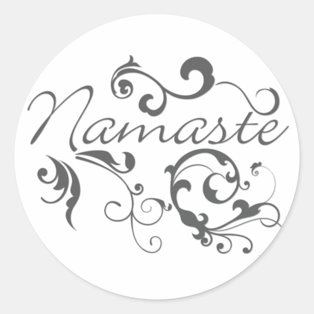 Namaste in dunkelgrauen Wirbel Runder Aufkleber (Vorderseite)
