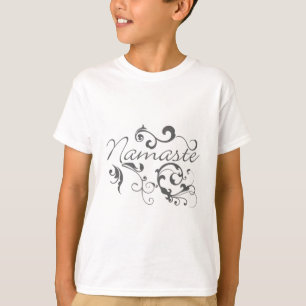Namaste in dunkelgrauen Wirbel T-Shirt