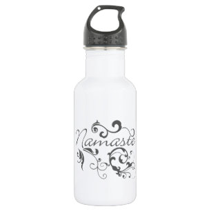 Namaste in dunkelgrauen Wirbel Trinkflasche
