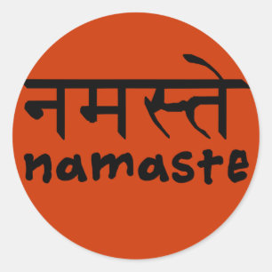 Namaste in englischem und im Hindi Runder Aufkleber