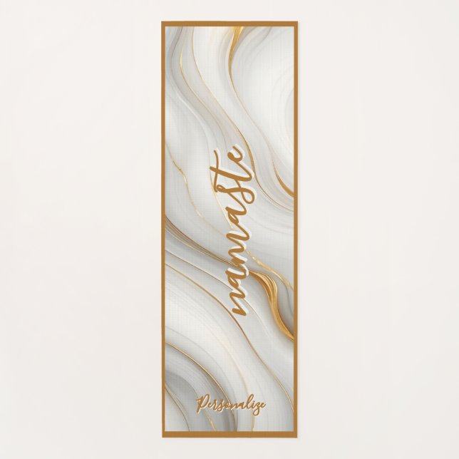 Namaste in Gold – Personalized Marble Zen Yogamatte (Vorderseite)