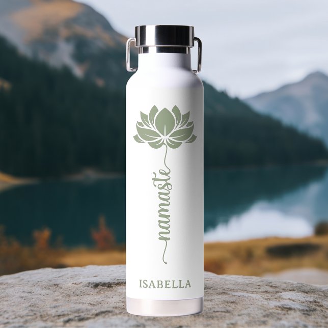 Namaste Lotus Blume Moderner Personalisierter Name Trinkflasche (Von Creator hochgeladen)