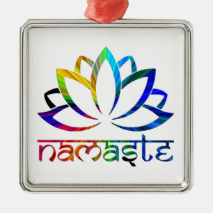 Namaste, Lotus Blume, Regenbogen, Spirituelle Orna Silbernes Ornament