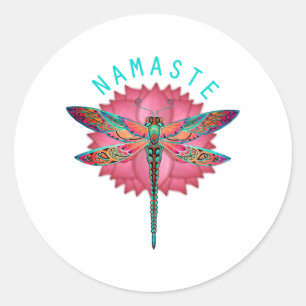 Namaste Lotus Dragonfly Yoga Runder Aufkleber
