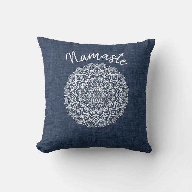 Namaste Mandala Navy Blue Modern Kissen (Vorderseite)