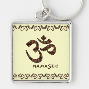 Namaste mit OM-Symbol Brown und Creme Schlüsselanhänger