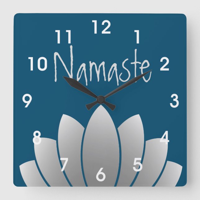 Namaste modernes Lotus mit Blumen Quadratische Wanduhr (Vorderseite)