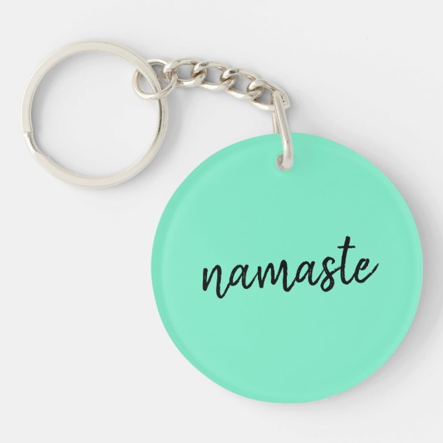 Namaste | Neo Mint Green Modern Yoga Spiritual Schlüsselanhänger (Vorderseite)