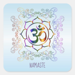Namaste Om (Om) Lotus Prismatisch Ornamental Quadratischer Aufkleber