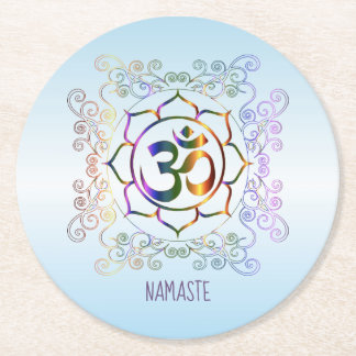 Namaste Om (Om) Lotus Prismatisch Ornamental Runder Pappuntersetzer
