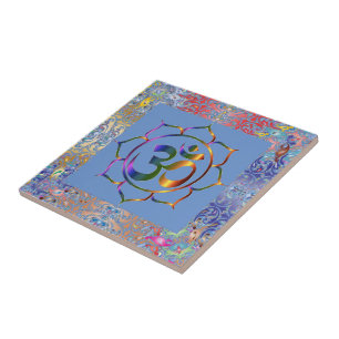 Namaste Om Om & Lotus Rainbow Border Personalisier Fliese