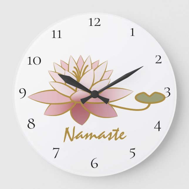 *~* Namaste Pink Lotus Blume Zen Spirituelle Weiß Große Wanduhr (Vorderseite)