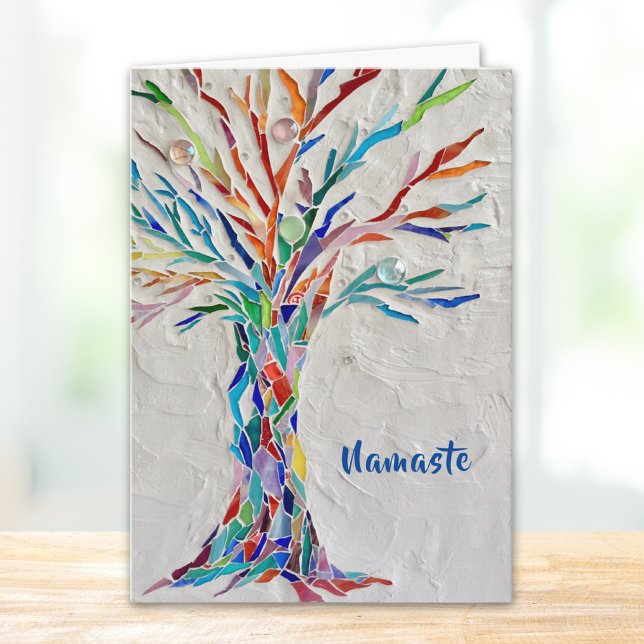 Namaste Rainbow Colors Tree of Life Karte (Von Creator hochgeladen)