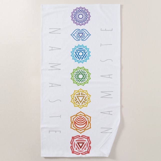 Namaste Regenbogen farbiges Chakras Strandtuch (Vorderseite)