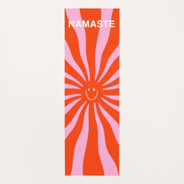 Namaste Retro Sun Abstrakt Orange Pink  Yogamatte (Vorderseite)