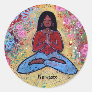 Namaste schwarzer behaarter Yoga-Mädchen-Aufklebe Runder Aufkleber