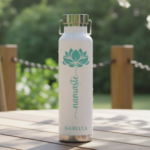 Namaste Teal Lotusblume Moderne Personalisierte Na Trinkflasche