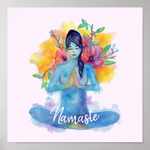 Namaste Wasserfarbe Meditation mit Text Poster