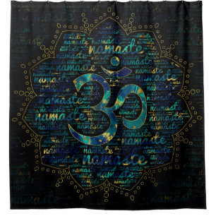 Namaste Wort-Kunst in Lotus mit OM-Symbol Duschvorhang