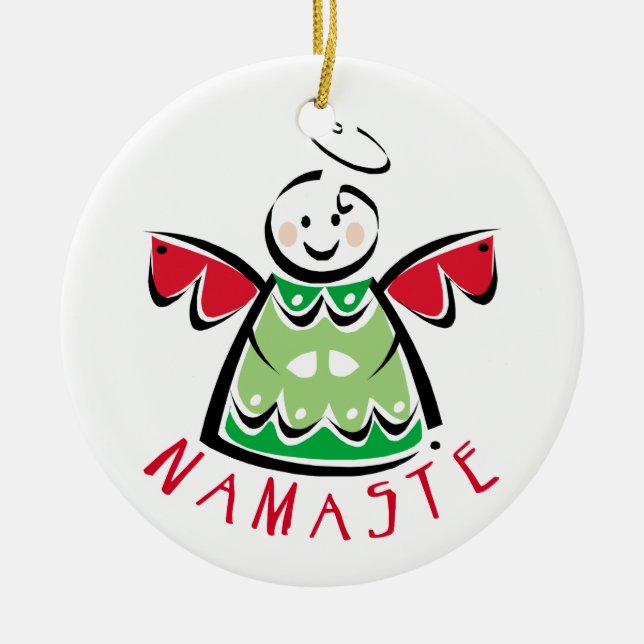 Namaste Yoga Angel Weihnachten Keramikornament (Vorne)