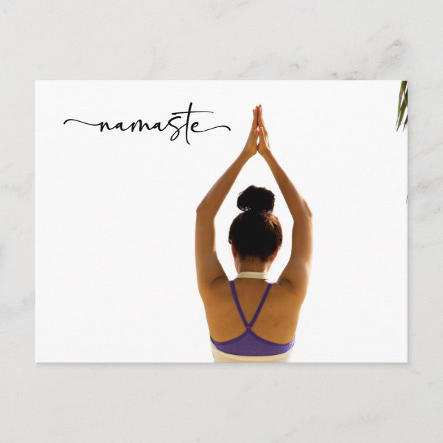 Namaste Yoga Frau heben Hand Danke Postkarte (Vorderseite)