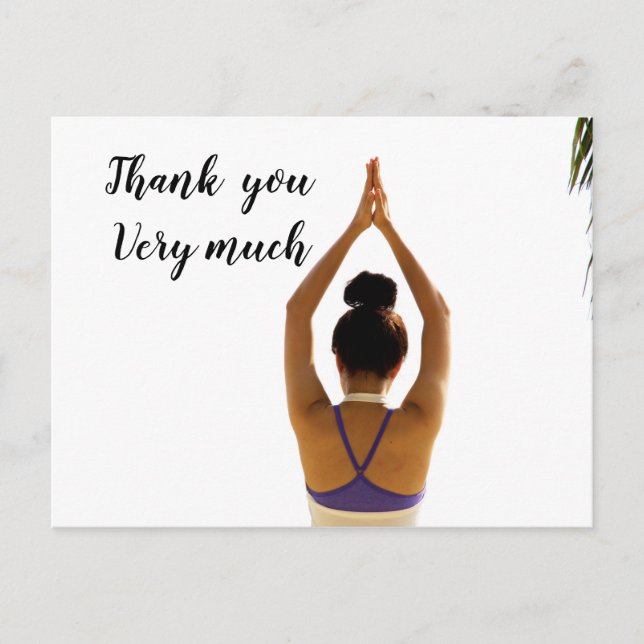 Namaste Yoga Frau heben Hand Danke Postkarte (Vorderseite)