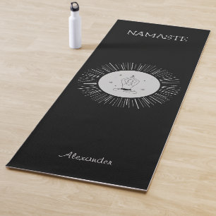 Namaste Yoga Man Posing Gray Circle Black Yogamatte